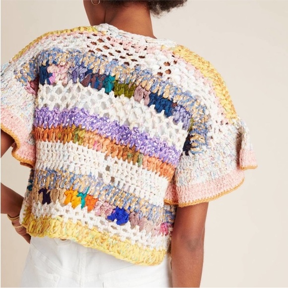 Anthropologie Mia Hand-Knit Cropped Cardigan Silk Blend Size XS/S - Picture 3 of 11